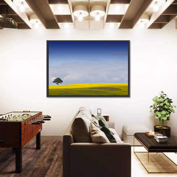 Yellow Rapeseed Field with Lone Tree Canvas Wall Art