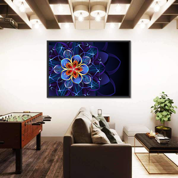 Navy Blue Geometric Flower Mandala Canvas Wall Art