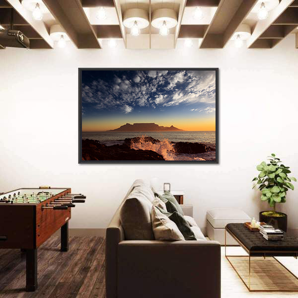 Table Mountain Sunset Over Ocean Canvas Wall Art