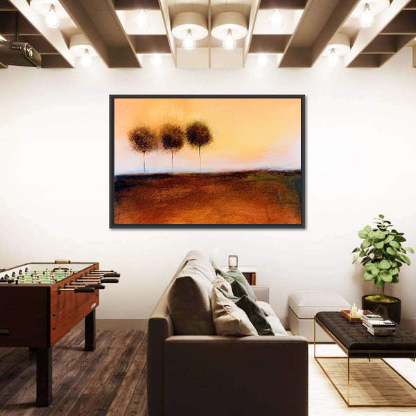 Abstract Three Trees in Autumn Field Canvas Wall Art