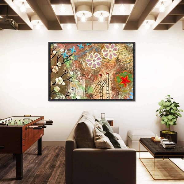 Vintage Cherry Blossom Collage Canvas Wall Art