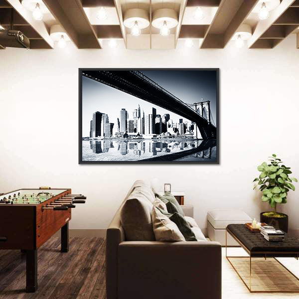 Manhattan Skyline Under Brooklyn Bridge Canvas Wall Art