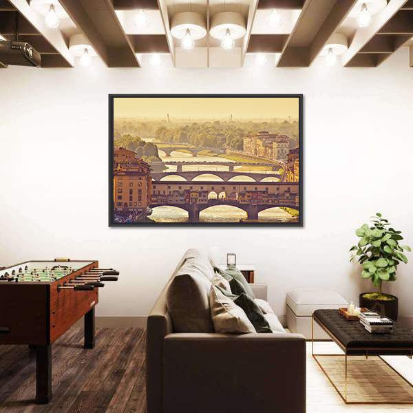 Ponte Vecchio at Golden Hour, Florence Cityscape Canvas Wall Art