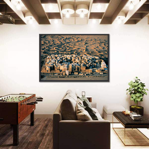Desert Settlement at Golden Hour Canvas Wall Art