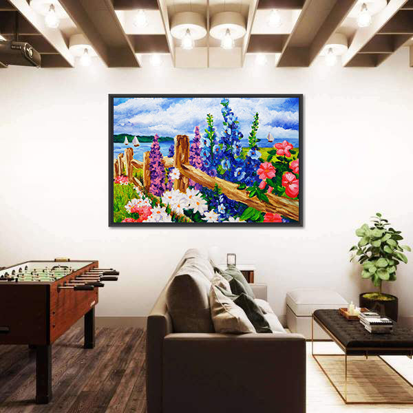 Summer Wildflowers by Split-rail Fence Canvas Wall Art