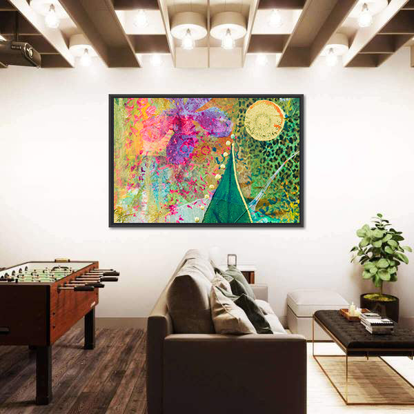 Green Leaf and Purple Orchid Abstract Canvas Wall Art