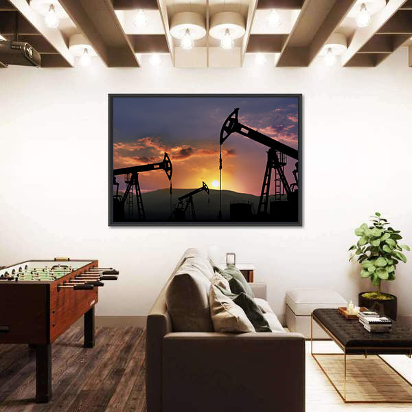 Oil Pumpjacks at Sunset Canvas Wall Art