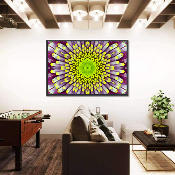 Purple And Green Concentric Flower Canvas Wall Art