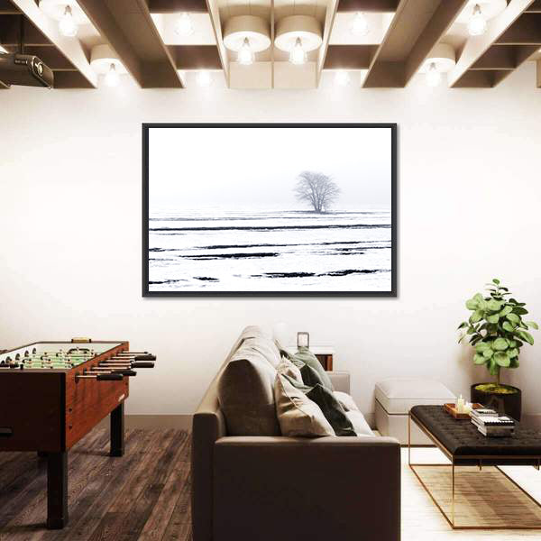 Solitary Tree in Snowy Field Canvas Wall Art