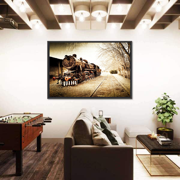 Antique Steam Locomotive in Sepia Canvas Wall Art