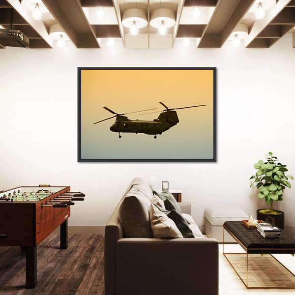 Ch-47 Chinook Silhouette at Dawn Canvas Wall Art