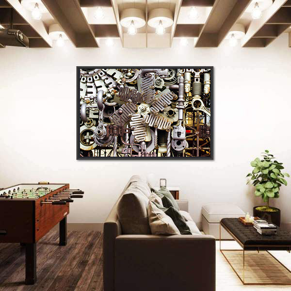 Assembled Metal Machine Parts Canvas Wall Art
