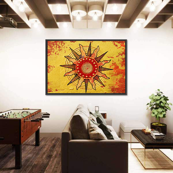Radiant Golden Sun with Red Disc Canvas Wall Art