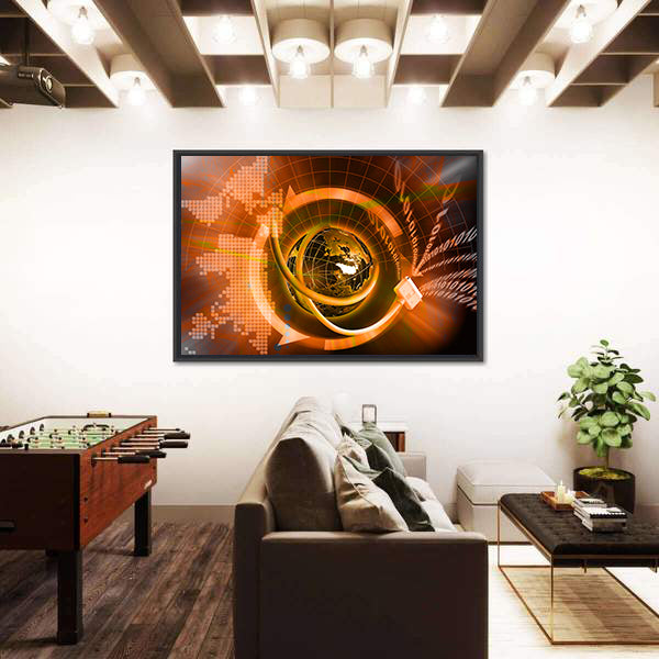Wired Globe with Binary Code Canvas Wall Art