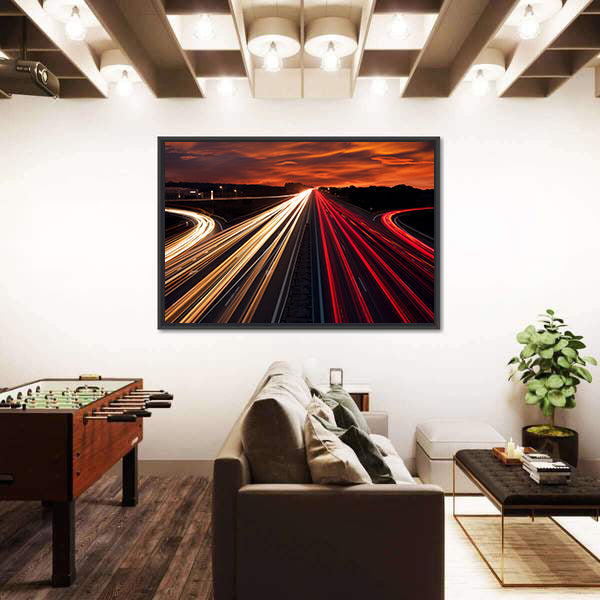 Motorway Light Trails at Sunset Canvas Wall Art