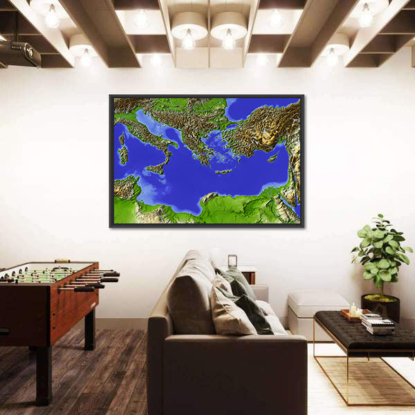 Shaded Relief Map of the Mediterranean Canvas Wall Art