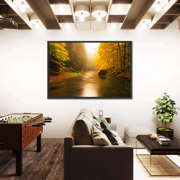 Sunset Above Mountain River Canvas Wall Art