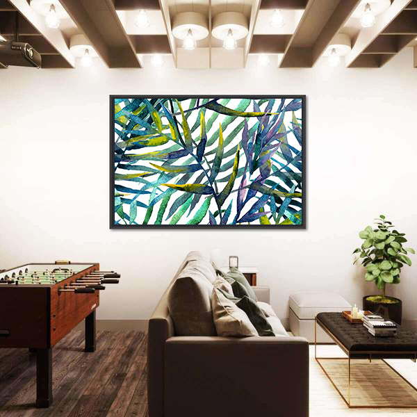 Abstract Tropical Leaves in Teal and Green Canvas Wall Art