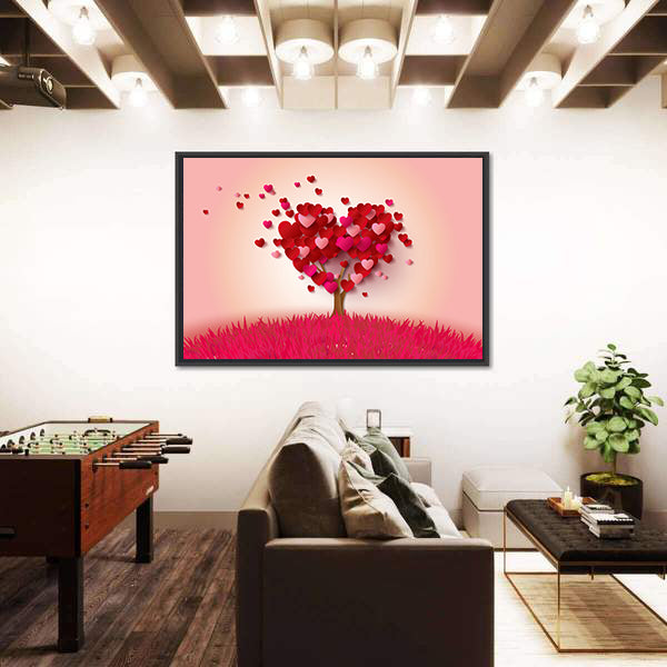 Love Tree With Heart Leaves Canvas Wall Art