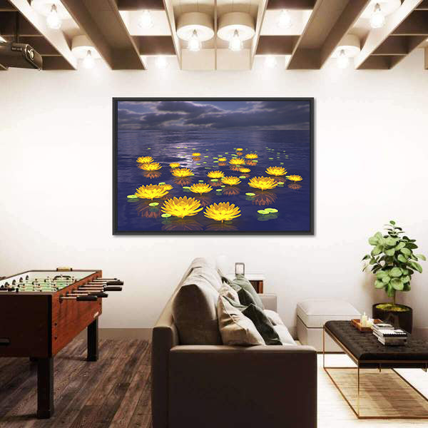 Yellow Water Lilies at Twilight Canvas Wall Art