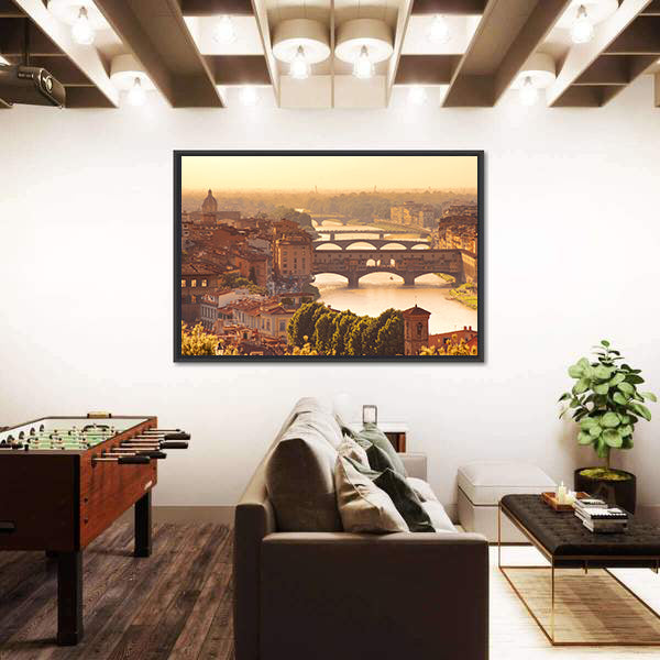 View To Bridge Ponte Vecchio In Florence Italy Canvas Wall Art