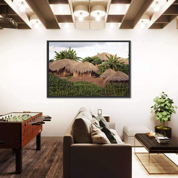 Thatched Huts In Small Village In Rural Malawi Africa Canvas Wall Art