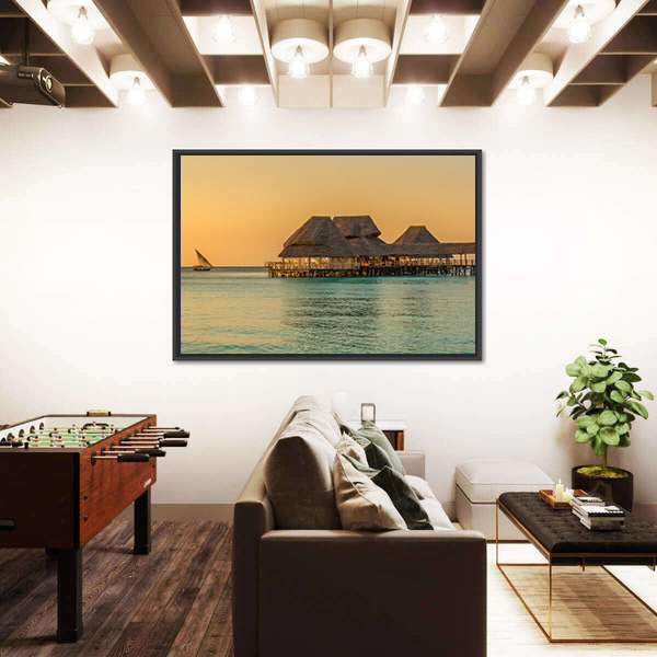 Bar On Water At Sunset In Zanzibar Tanzania Canvas Wall Art