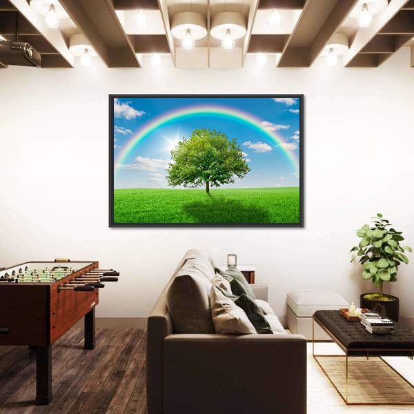 Old Oak Tree on Green Meadow Canvas Wall Art