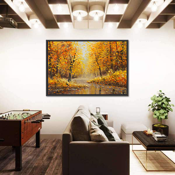 Golden Autumn Along a River Canvas Wall Art
