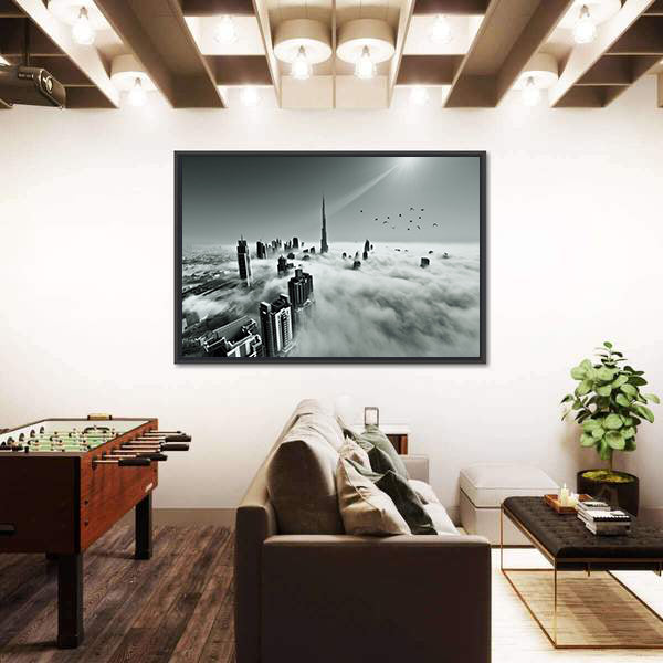 Dubai Downtown In Dense Fog Canvas Wall Art