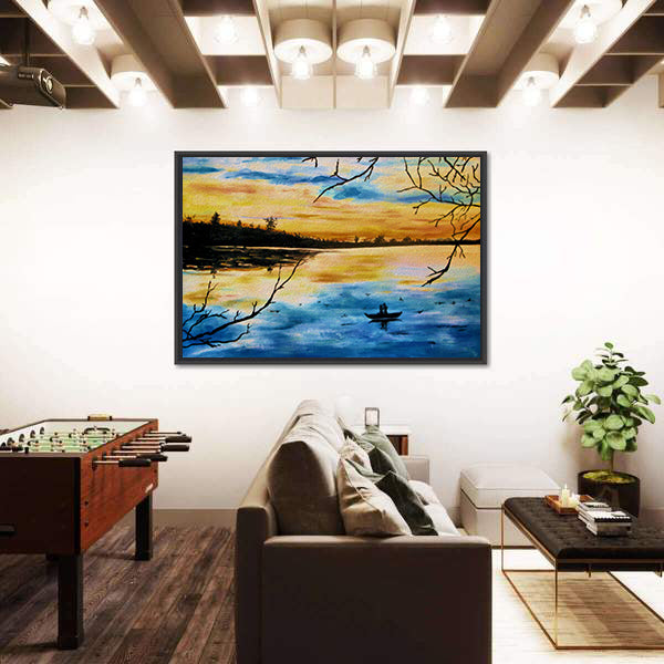 Lovers in a Boat at Sunset Canvas Wall Art