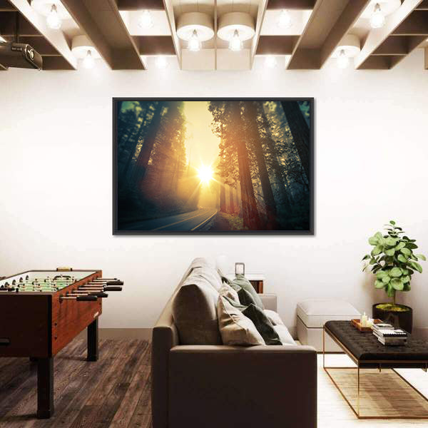 Foggy Redwood Forest Road Canvas Wall Art