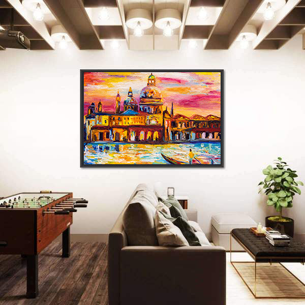 Venice Sunset Gondola Impression Canvas Wall Art