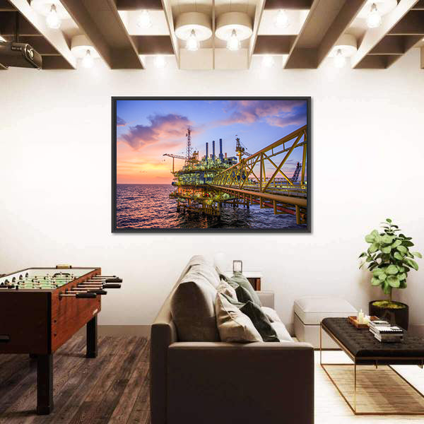 Offshore Oil Rig at Sunset Canvas Wall Art