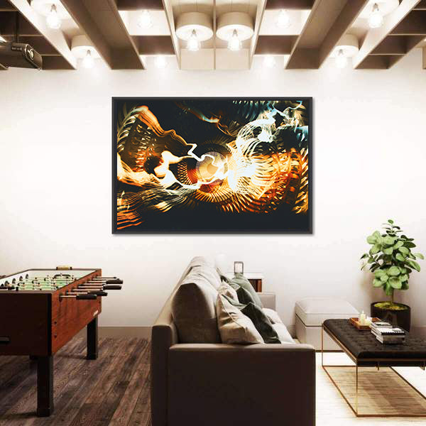 Golden Fractal with Glowing Core Canvas Wall Art