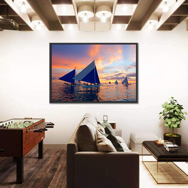 Sailboats at Boracay Sunset Canvas Wall Art