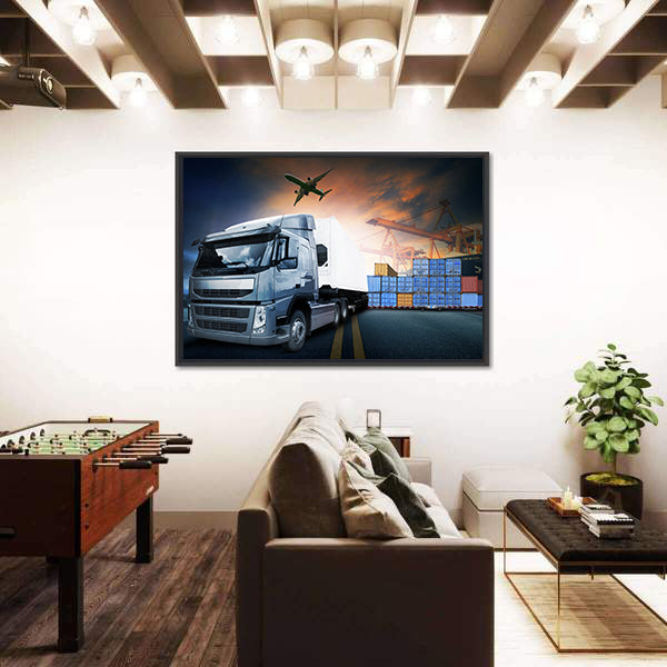 Industrial Shipping Hub at Dusk Canvas Wall Art