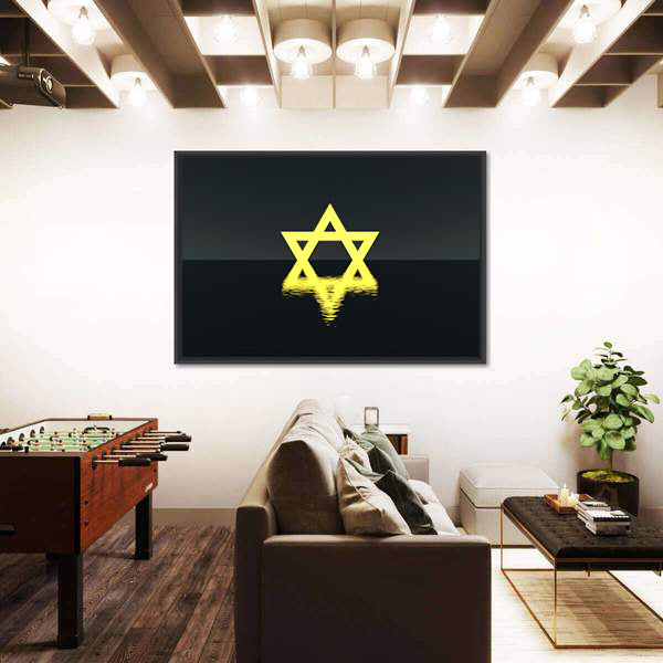 Glowing Yellow Star of David Over Water Canvas Wall Art