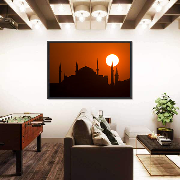 Silhouette Of Suleymaniye Mosque At Sunset In Istanbul Canvas Wall Art
