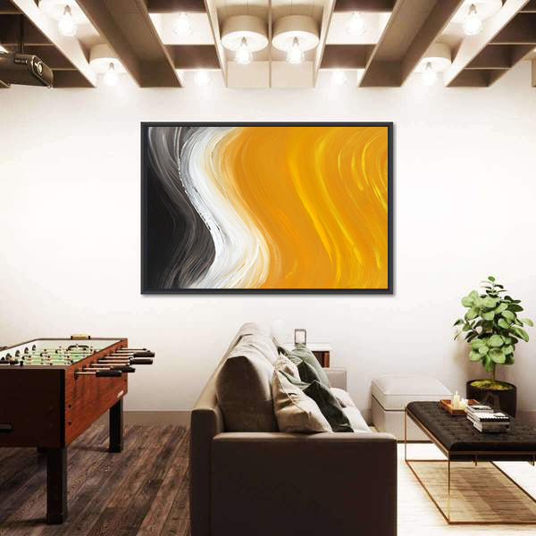 Oil Painted Curves in Black, White and Yellow Canvas Wall Art
