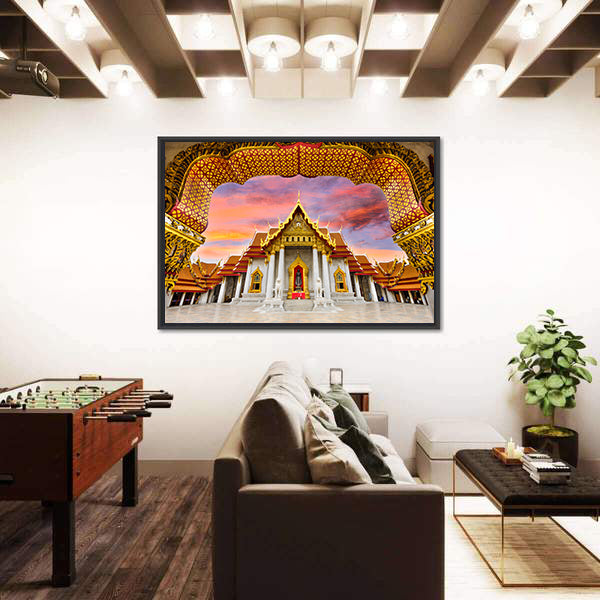 Marble Temple Of Bangkok In Thailand Canvas Wall Art
