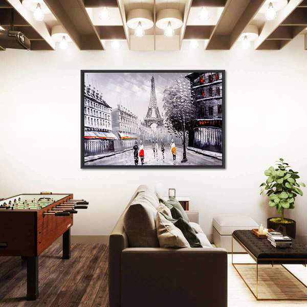 Paris Street Leading to the Eiffel Tower Canvas Wall Art