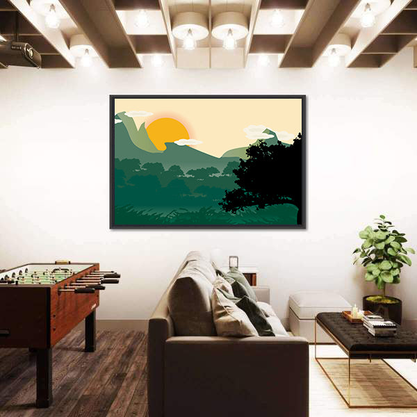 Mountain Sunset Silhouette Canvas Wall Art