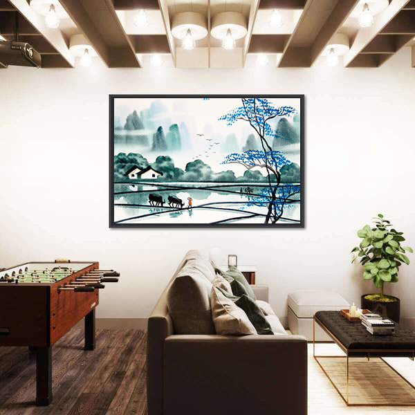 Misty Chinese Watercolor Landscape Canvas Wall Art
