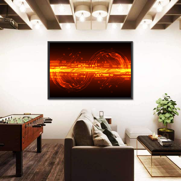 Orange Glowing Circuit Board Interface Canvas Wall Art