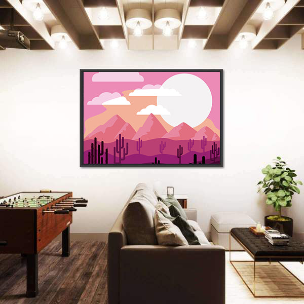 Desert Sunset with Saguaro Silhouettes Canvas Wall Art
