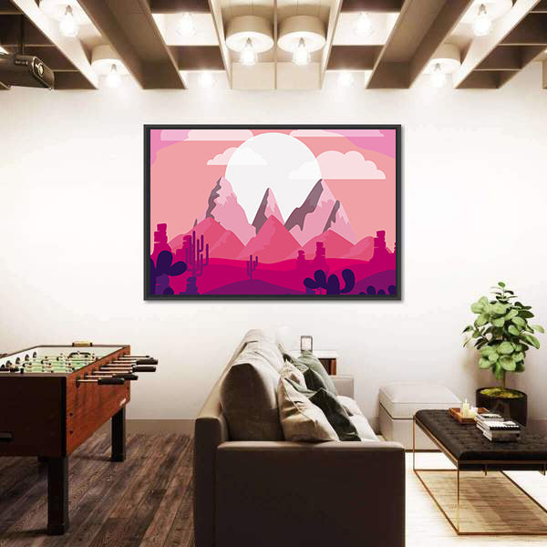 Desert Sunset Mountain Illustration Canvas Wall Art
