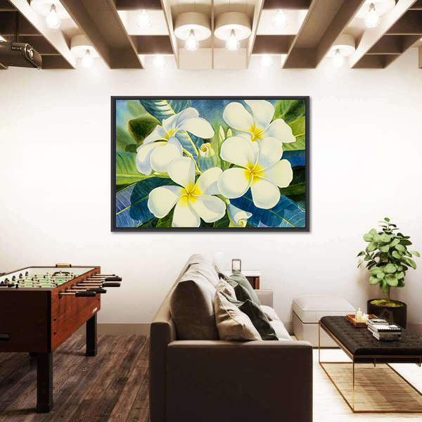 Realistic White Plumeria Close-up Canvas Wall Art