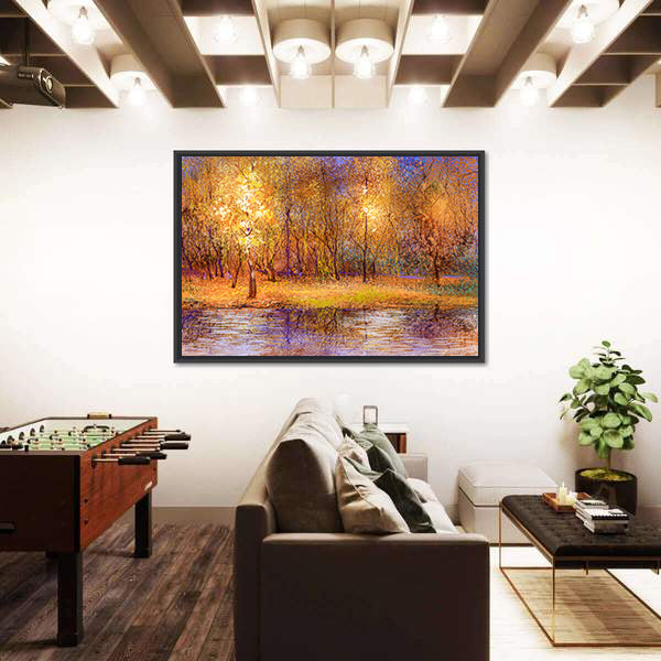 Colorful Autumn Trees at Lakeside Canvas Wall Art