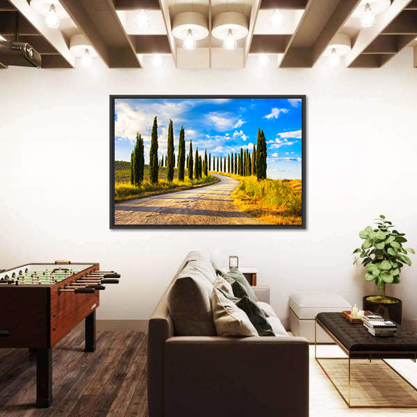 Tuscany Cypress Trees Along Winding Road Canvas Wall Art